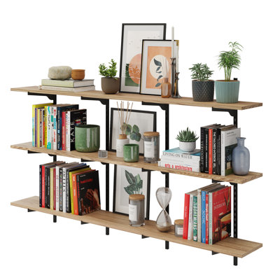 Mytchell Wood Tiered Shelf, Height Adjustable Wall Shelf, 3 Tier