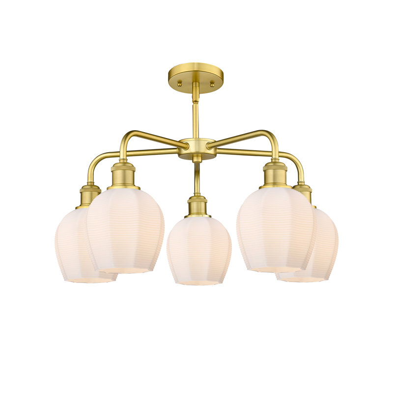 Lustre suspendu 5 lumières 24 po Krumholz, Blanc mat, Or satiné