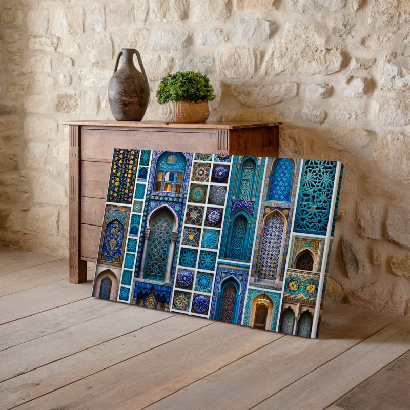 Toile, un collage dynamique de motifs de tuiles turques complexes comportant un art mural riche en motifs géométriques et motifs