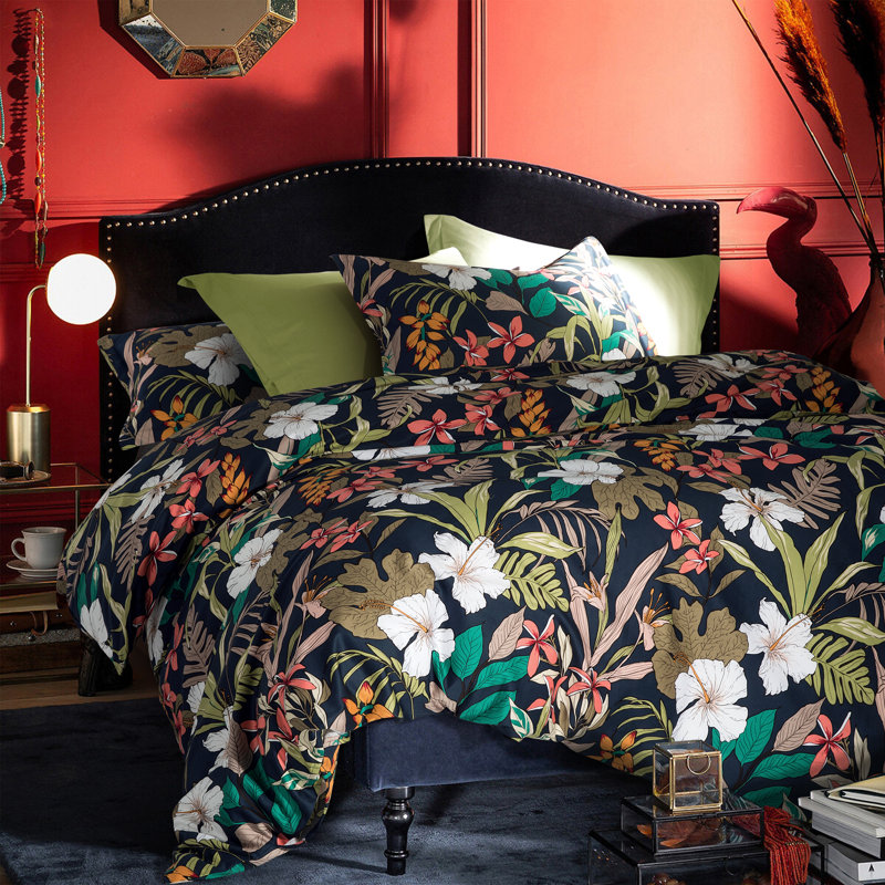 Hawaiian Forest Egyptian-Quality Cotton Sateen Floral Duvet Cover, Queen