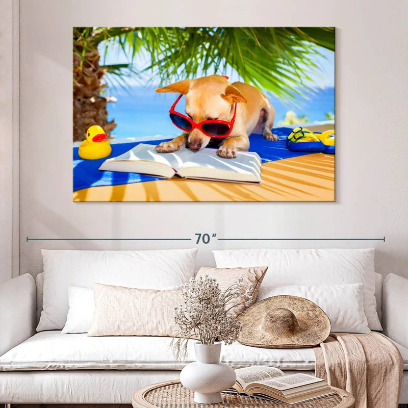Ketti Dog Reading By The Beach, 34" H x 51" W