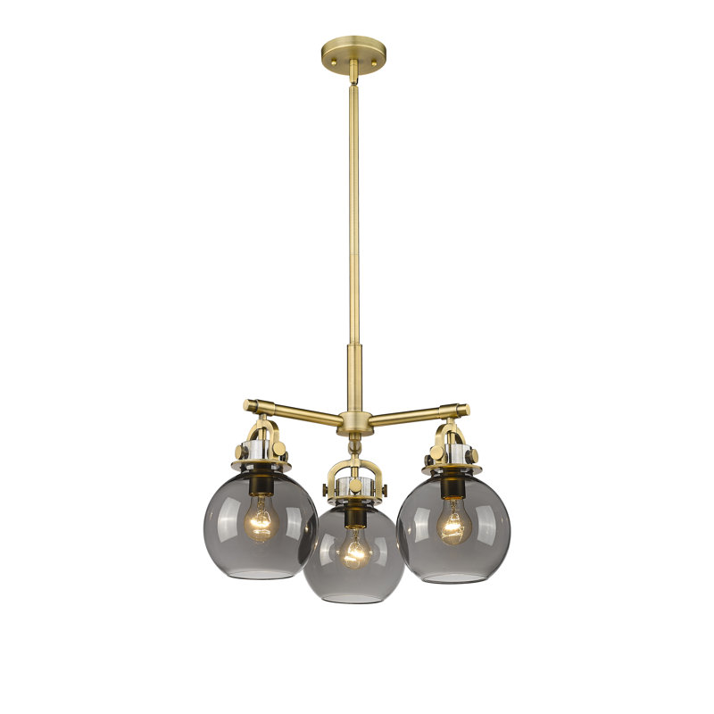 Luminaire suspendu sur tige 3 lumières Lantz, Laiton brossé, Plaqué couleur fumée