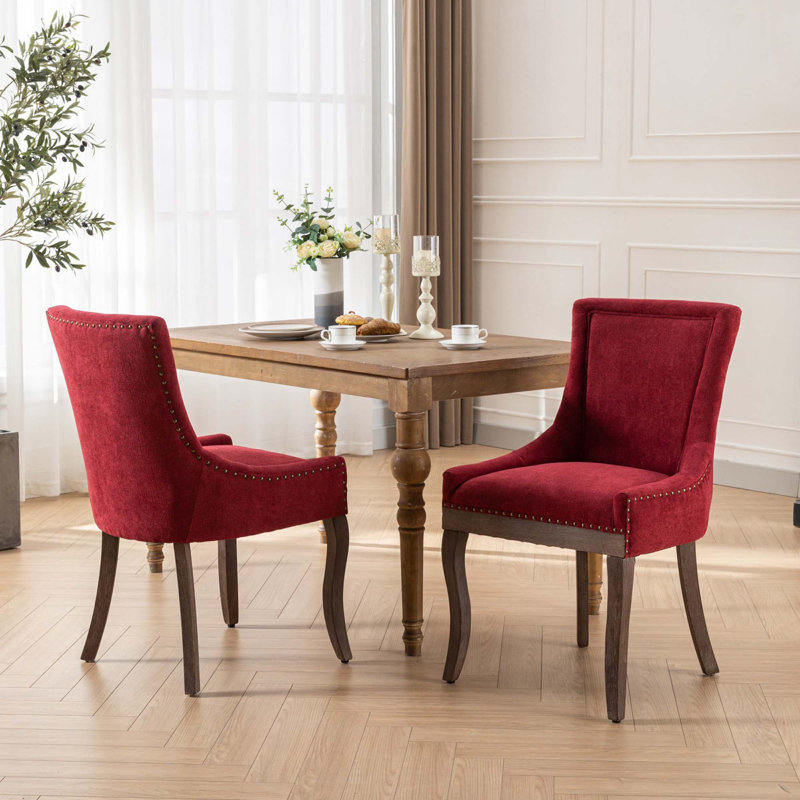 Chaise d'appoint en bois massif, Tissu rouge vin