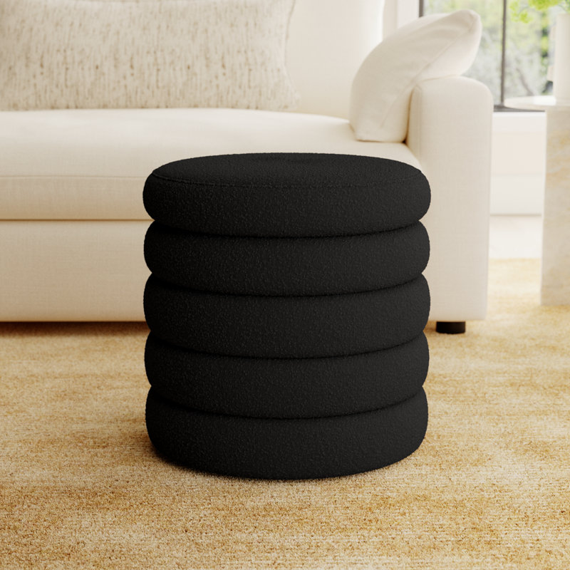 Helene Upholstered Storage Ottoman, Black Boucle