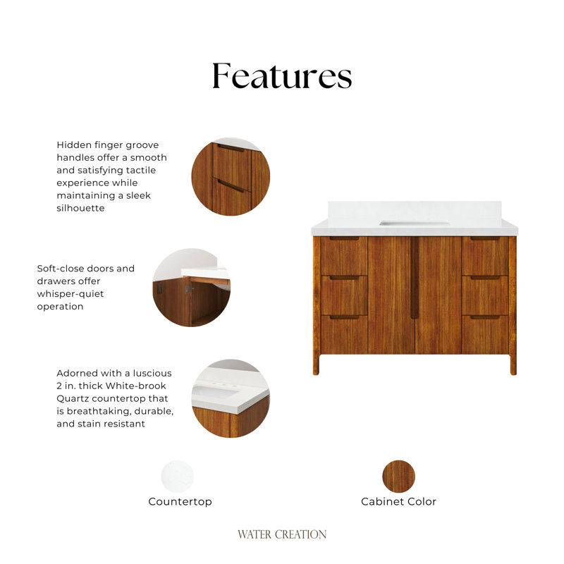 Sequoia 48 In. Single Sink Whitebrook Quartz Countertop Bath Vanity in Mango Wood, Mango Wood