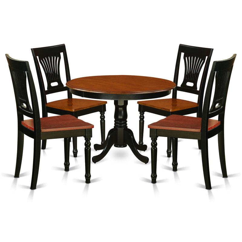 5 Piece Kitchen Table Set for 4 Includes a Round Dining Room Table with Pedestal and 4 Dining Chairs, Black & Cherry