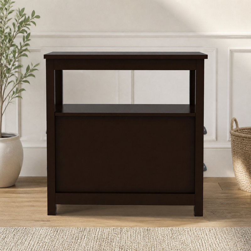 End Table, Narrow Nightstand With 2 Drawers and Open Shelf
