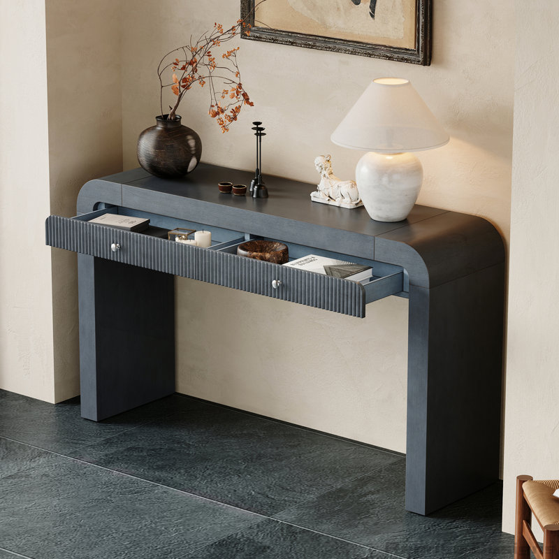 Entryway Table Console Table with Fluted Drawer Front, Dark Navy
