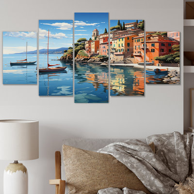Italie Portofino - impression sur toile de paysages urbains - 5 panneaux