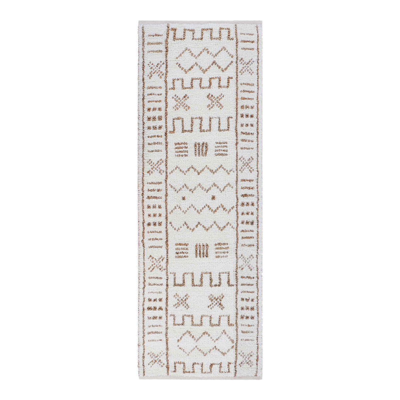 Tic Tac Toe Southwestern Area Rug in Ivory/Brown, Runner 2'6" x 7'