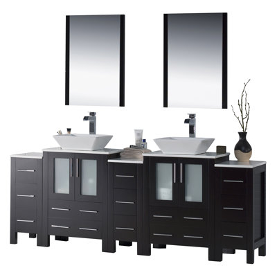 Mance 84.88'' Double Bathroom Vanity with Ceramic Top