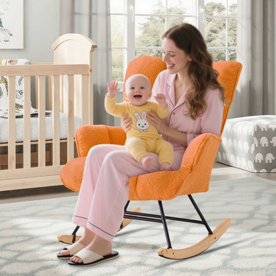 Nursery Rocking Chair Teddy, Upholstered Glider Rocker for Living Rooms, Bedrooms