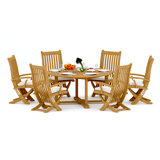 7 Pcs Grade-A Teak Wood Dining Set: 60" Round Table And 6 Warwick Reclining Arm Chairs #11Wa1206
