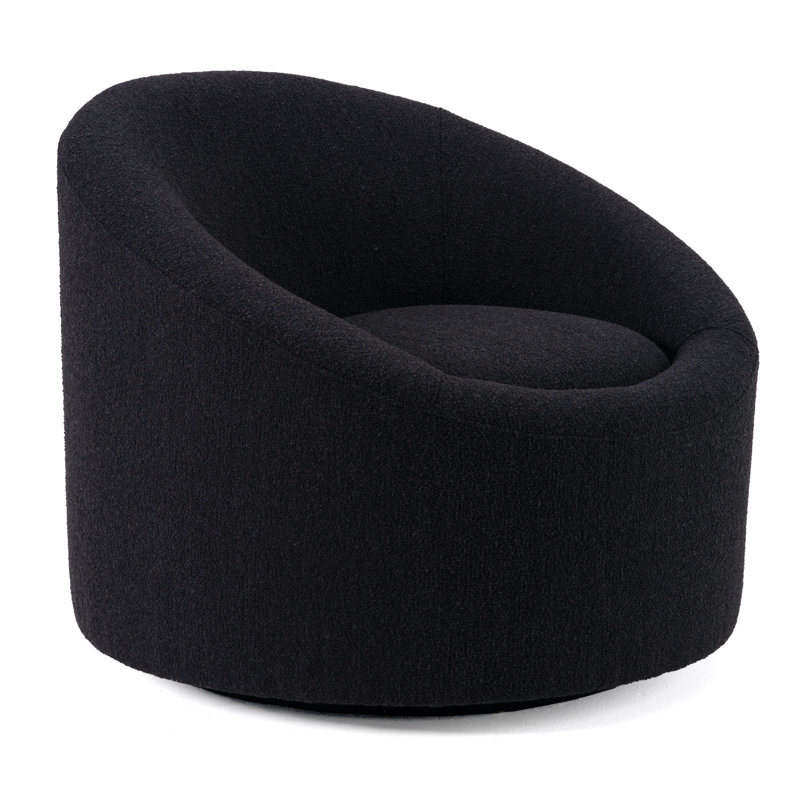 Upholstered Swivel Barrel Chair, Black Boucle