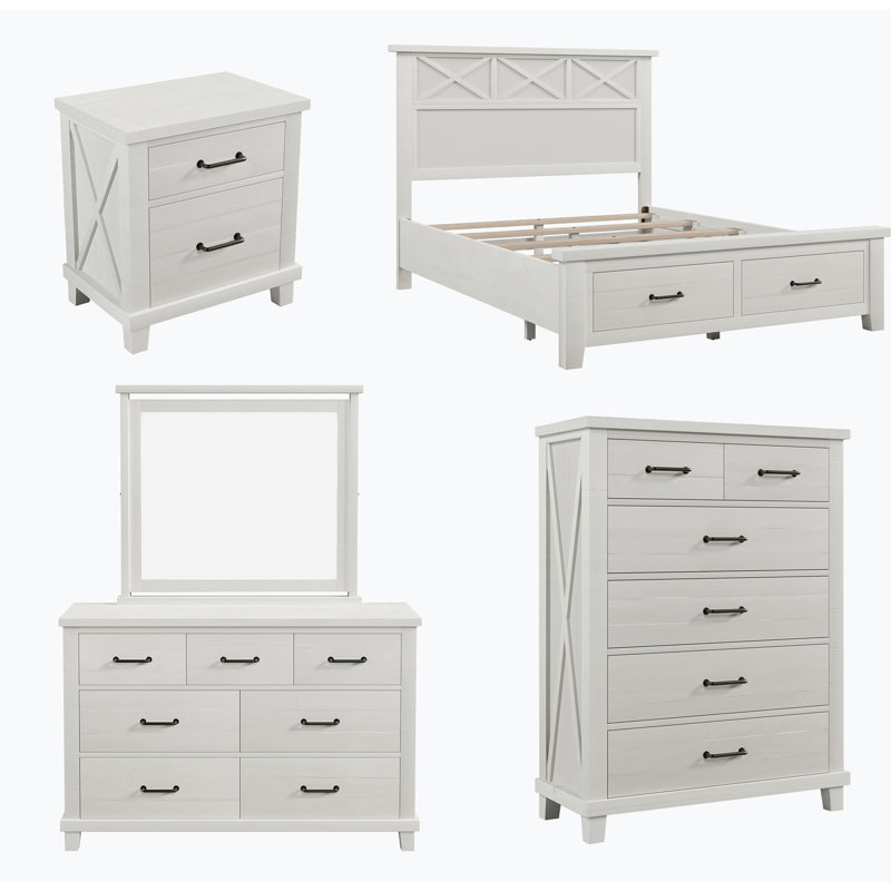 Ensemble de chambre avec grand lit plateforme 5 pièces, Blanc