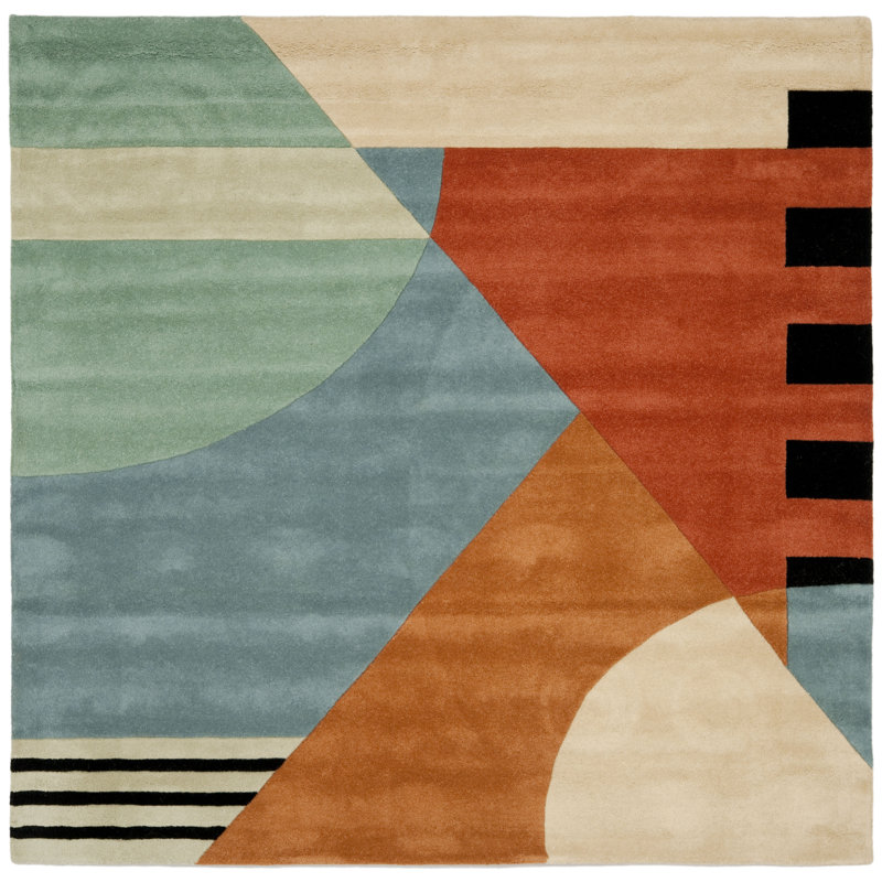 Tapis doré en laine touffeté à la main Abstract, Carré de 12 pi