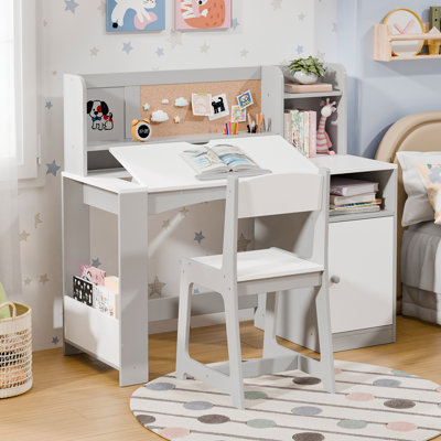 Kids Study Desk With Chair And Tiltable Desktop by Harriet Bee
