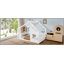 Lit double pleine grandeur avec fenêtre et petite tablette, lit en bois massif avec toit en forme de maison, sans sommier nécessaire, blanc-129230725-129230730