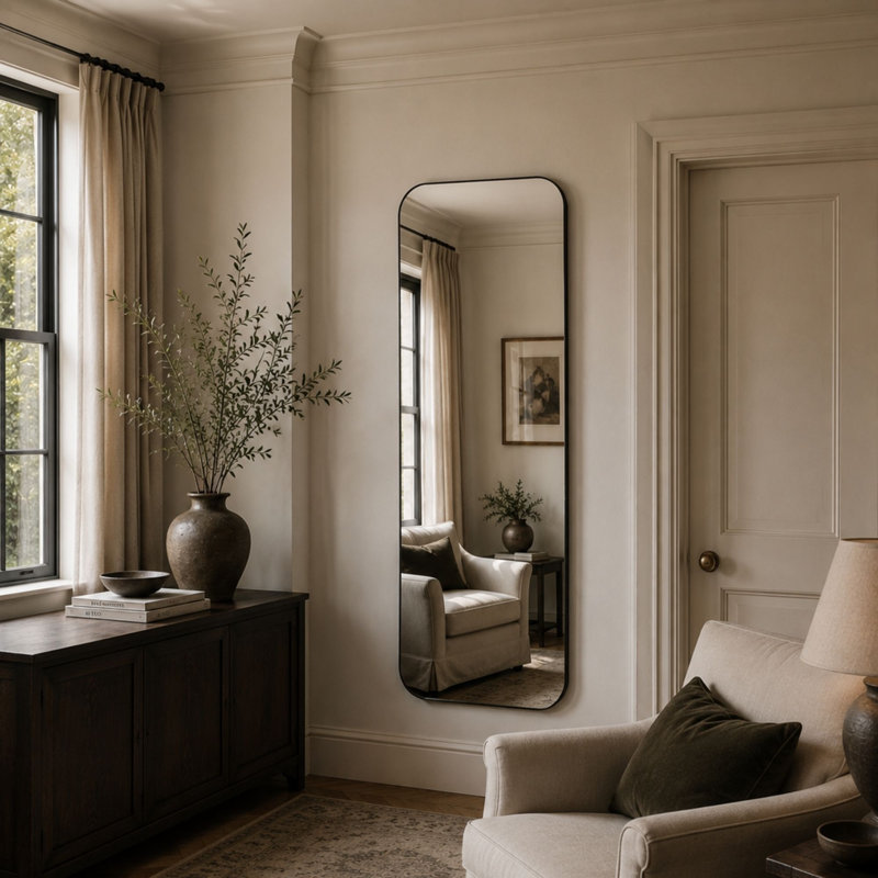 Full Length Scandi Curved Mirror, Black