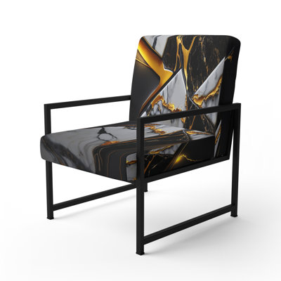 Abstract Geode Black I - Upholstered Modern Arm Chair, Marble Abstract Accent Chair