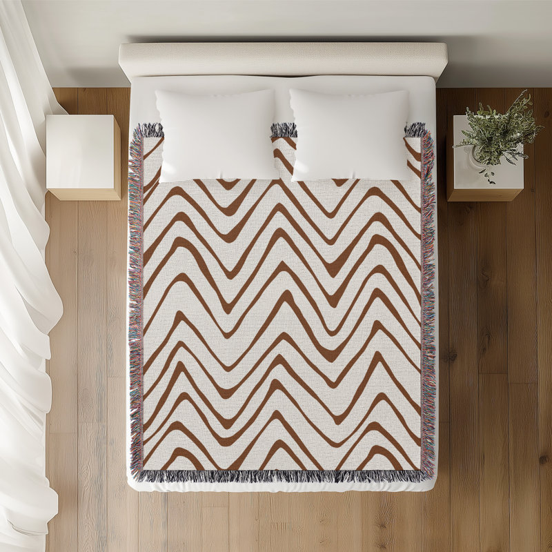 Jeté en coton Zig Zagg, Brun rouille, 60 x 60