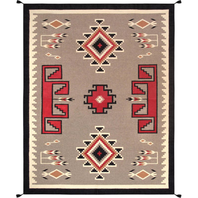 Tapis kilim en laine / soie de style sud-ouest Kilim en moka / rouge / noir / beige
