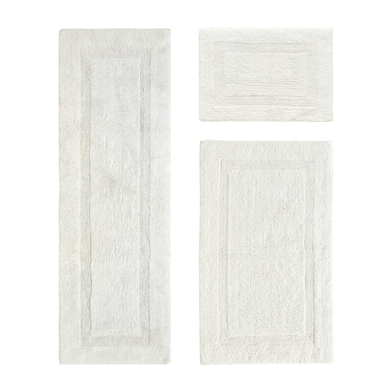 Annerose Premium 100% Cotton 3 Piece Bath Rug Sets, Machine Washable, Super Absorbent & Tufted Weave Reversible Bath Mat for Bathroom, Shower, and Tub, Oeko-Tex Certified Bathroom Rugs