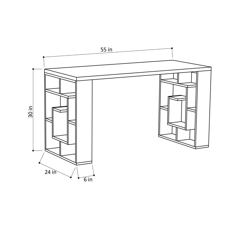 Modern Study Desk with Numerous Shelves, White & Dark Oak, 55.1 x 29.5 x 23.6 inches | 100% Melamine Coated Particle Board, 0.98 in Top & 0.71 in Legs | Stylish & Functional Workspace Solution for Home Office