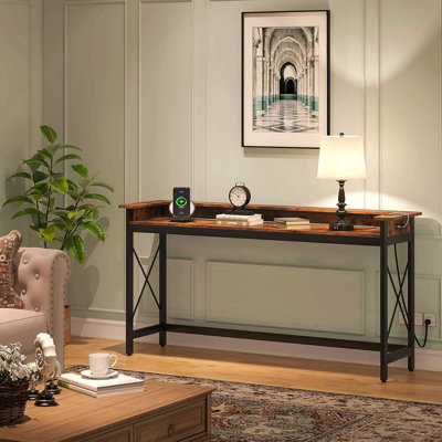 Console extra-longue avec prises de courant et ports USB, table de canapé étroite derrière le canapé, table de bar d'entrée avec station de charge