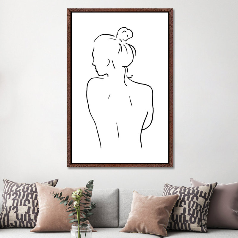 Female Body Sketch II - Print on Canvas, 152.5 cm H x 101.5 cm W, Classic Brown Wood Framed