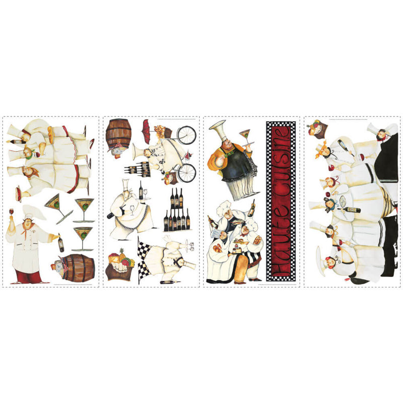 Cheerful Chef Cartoon Vinyl Wall Decals, 17 Pieces