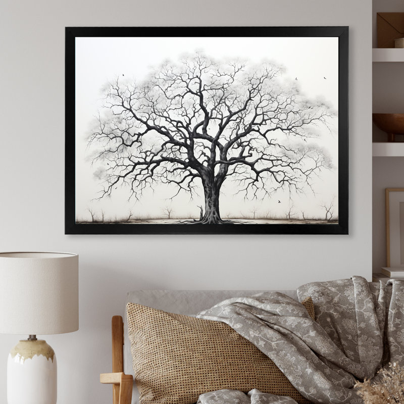 Minimalisme, arbres en chêne noir et blanc II, art mural sur toile de chêne, H 34 po x l 44 po x P 1,5 po, Cadre simple noir