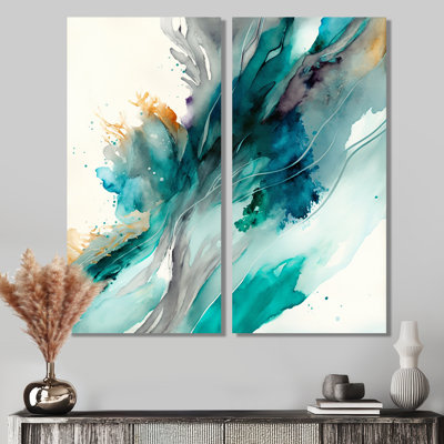 «Celebrations In Turquoise Shades Of Blue V», art abstrait à l'encre liquide