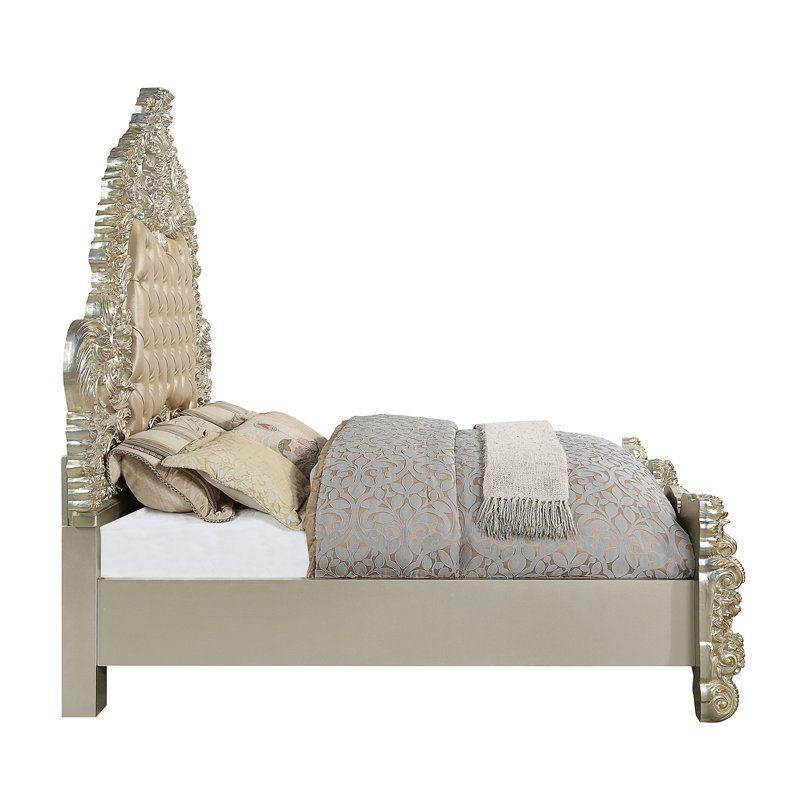 Sorina King Bed with Antique Gold Finish and Tufted Upholstered Headboard