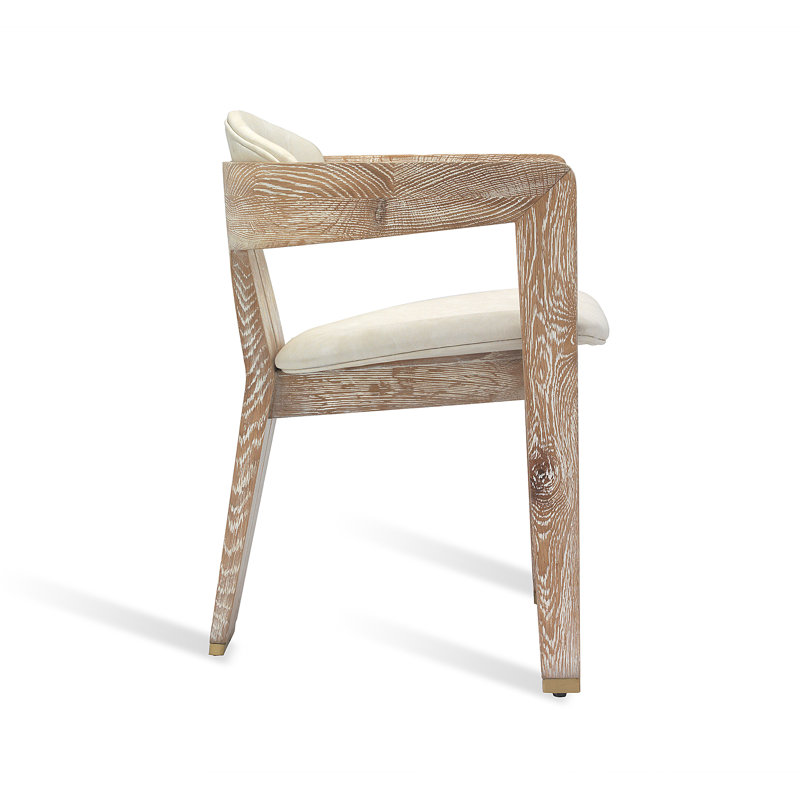 Maryl Upholstered Arm Chair, Whitewash Oak, Distressed Cream