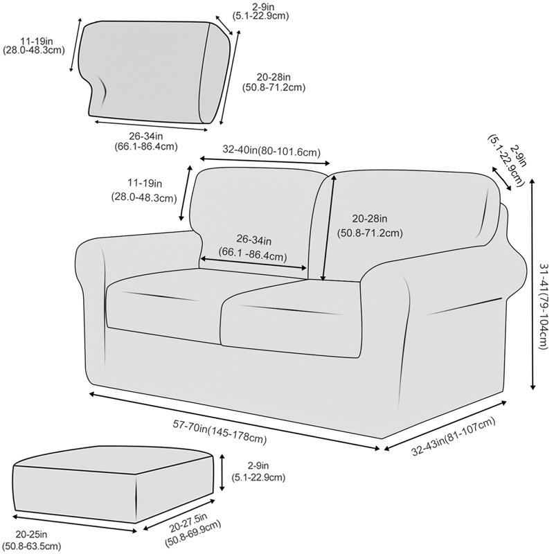 Housse extensible pour canapé 2 places avec housses de siège et housses de coussin , Velours taupe