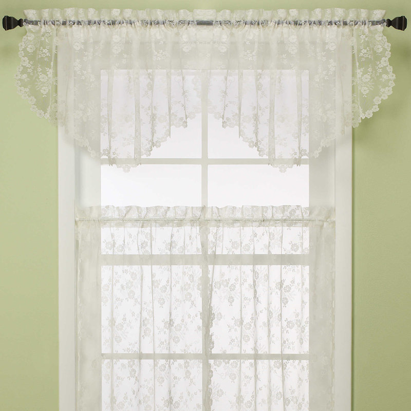 Ivory Floral Lace 56" x 20" Rod Pocket Valance