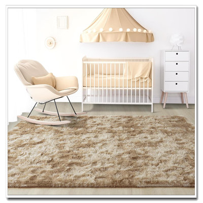 Large Fluffy Tie-Dyed Beige 6X9 Area Rug For Living Room Bedroom, Thick Shag Throw Carpet, Soft Non-Slip Shaggy Bedside Plush Dorm Nursery Kids Home Decor