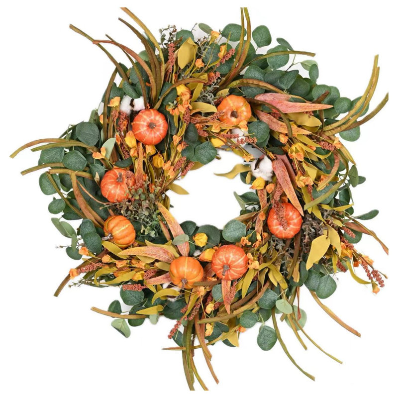 Couronne de 26 po pour la porte d'entrée, Vert / Orange
