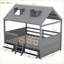 Structure de lit double en bois avec rangement, toit et amp; Échelle grise pour chambre à coucher-721974447-721974445