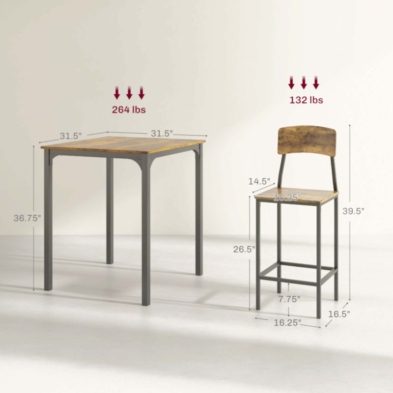 Rustic Brown and Black 3-Piece Pub Height Dining Set