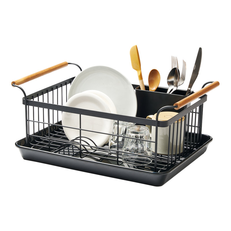 Égouttoir à vaisselle Yamazaki Home Tosca Yamazaki Home - Égouttoir à vaisselle blanc moderne pour comptoir de cuisine avec égouttoir amovible et porte-couverts, organisateur de vaisselle en acier et bois, petit modèle peu encombrant - acier + bois -