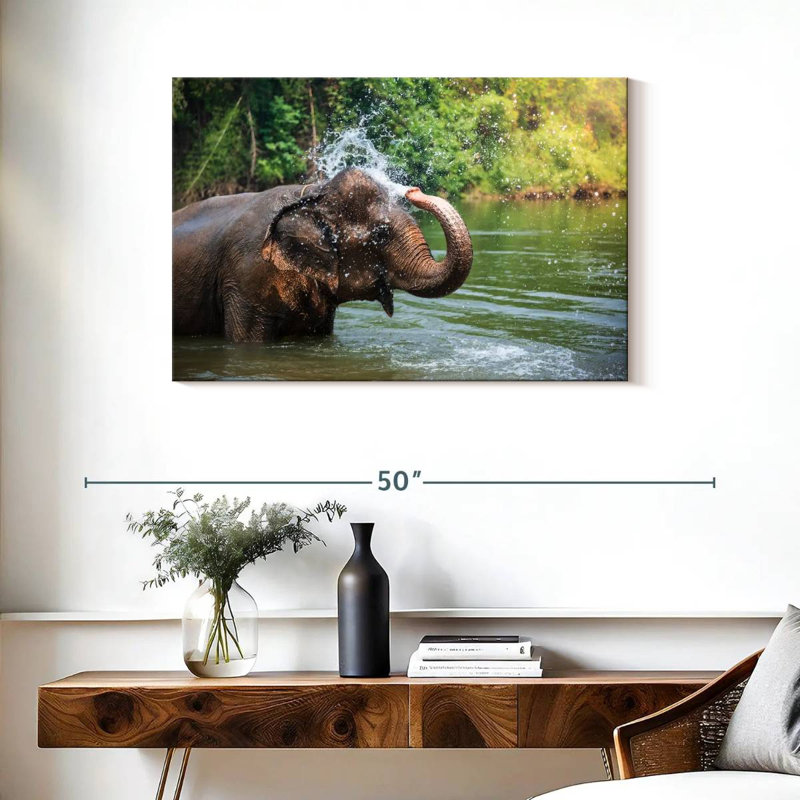 Éléphant jette de l'eau, H 24 po x l 36 po