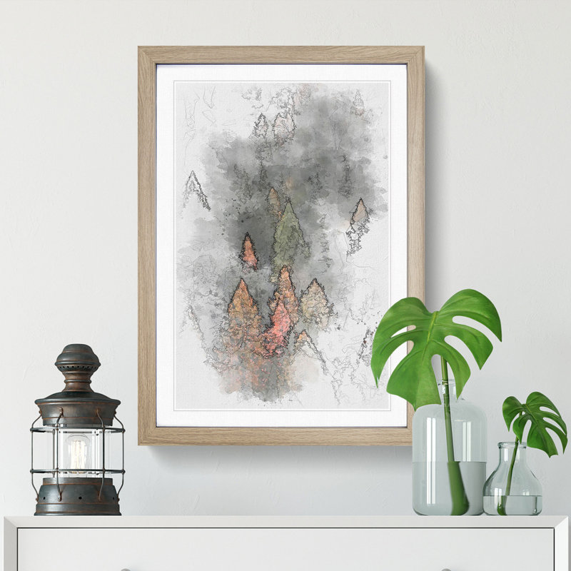 Pointed Trees - Single Picture Frame Painting on MDF, 33cm H x 24cm W x 2cm D, Oak Framed