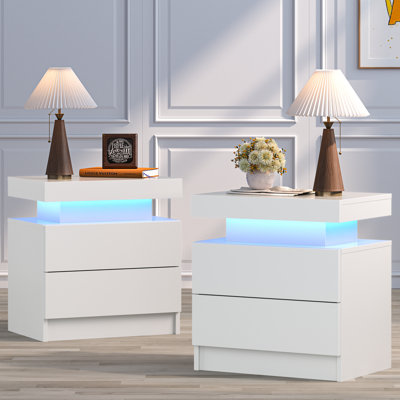 LED Nightstands set of 2 with 2 Drawers for Bedroom