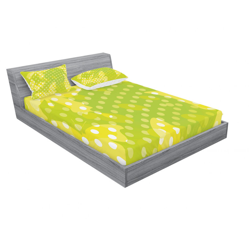 Microfiber Polka Dots Sheet Set, Queen Sheet Set with Fitted Sheet, Butterfly And Nature Polka Dots