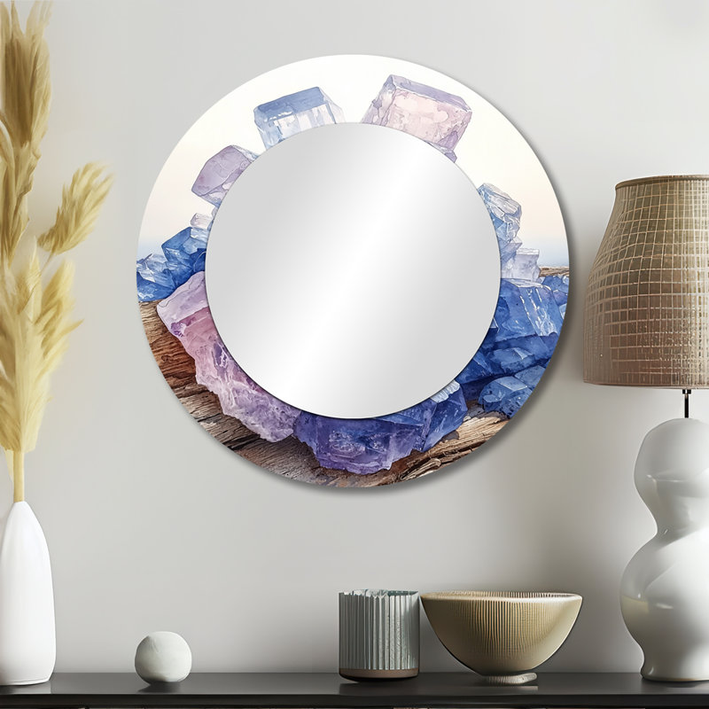 Cristaux et rose et bleu à la lune I - art mural traditionnel - imprimé sur métal, 23 po x 23 po
