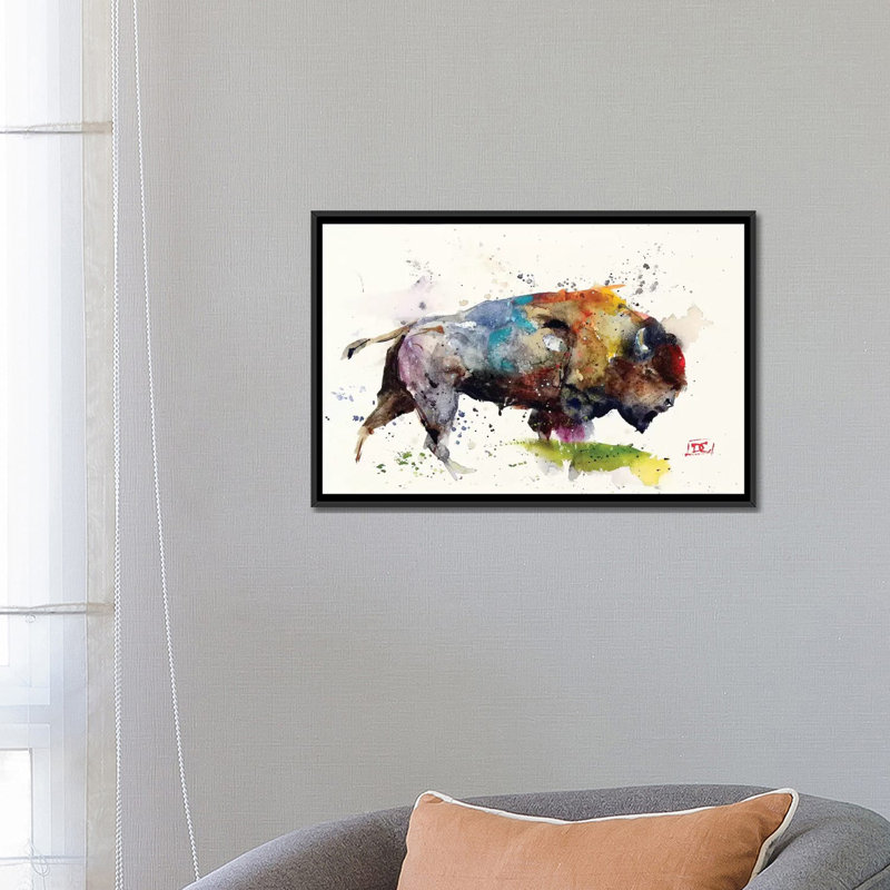 «Bison II» par Dean Crouser, impression sur toile tendue, H 18 po x l 26 po x P 1,5 po, Toile avec cadre noir, Pas de tapis