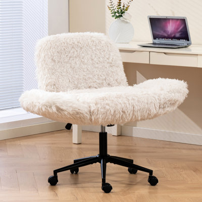Cross Chair With 5 - Gear Adjustable And Wheels, Beige Lamb Wool, Ergonomic Thickened , Breathable For Extended Sitting Fluffy Skin Wool Fleece Chair, Design, , Height Work Relax