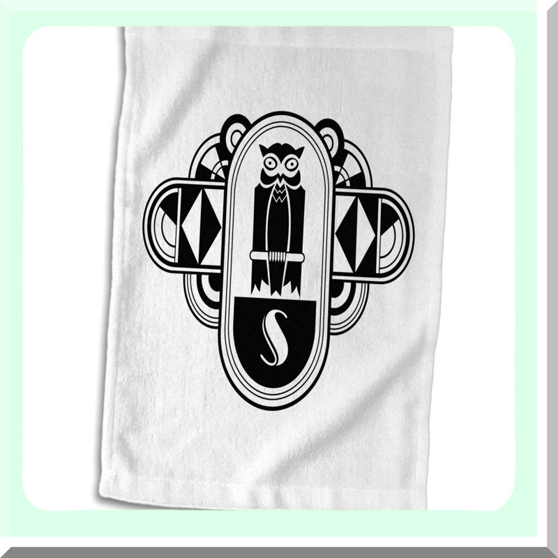 Elegant Owl Monogram Hand Towel - 3D Art Deco Design, 15x22, Black/White